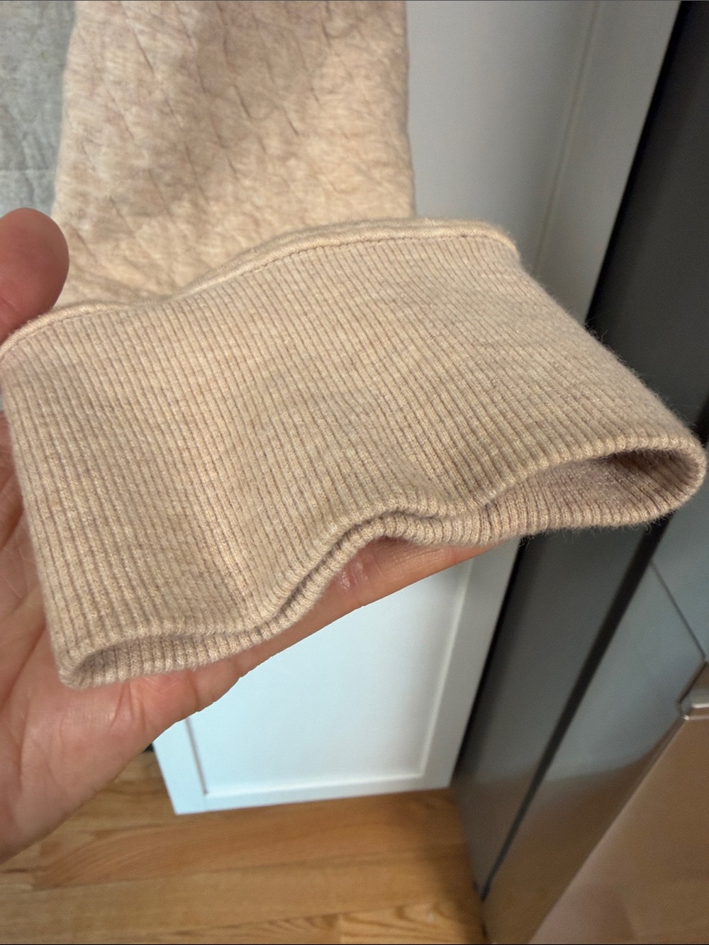 MarleyLilly Quilted Half-Zip Pullover Hoodie in Light Beige - Picture 6 of 8